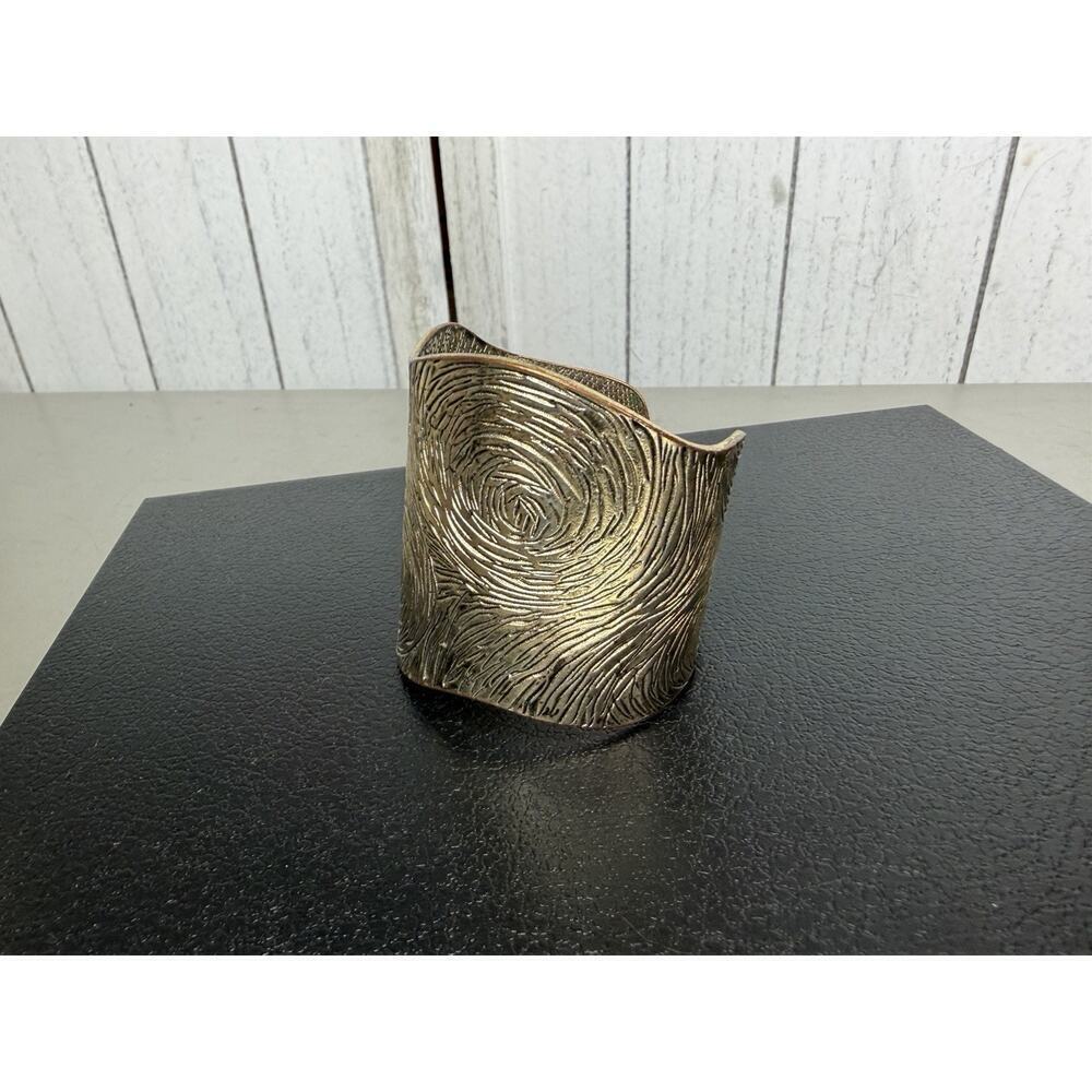 Vintage Silver Tone MCM Carved Swirl Cuff Bracelet Chunky Statement - Picture 2 of 6